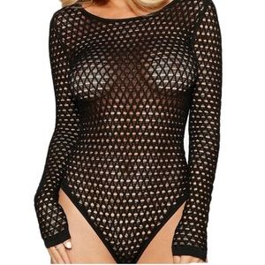 Sexy black open-knit bodysuit.